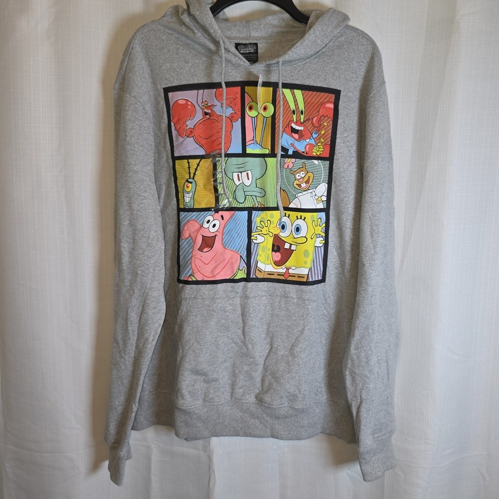 SpongeBob SquarePants Hoodie Mens Large Nickelodeon Pullover Cartoon Graphic NWT